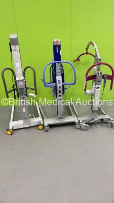 Job Lot of 3 x Electric Patient Hoists with Controllers and Batteries Including 1 x ArjoHuntleigh Mistrel (Powers Up) 1 x Arjo Maxi Move (Suspected Flat Battery and 1 x Handi-Move Victor (Powers Up)