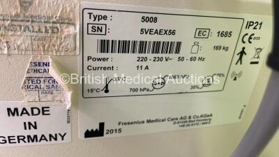 2 x Fresenius Medical Care 5008 Cordiax Dialysis Machines with 2 x Power Supplies - Software Version 4.57 - Running Hours 29045 / 26692 *Mfd Both 2015 (Both Power Up) *5VEAEX56 / 5VEAEX26* - 4