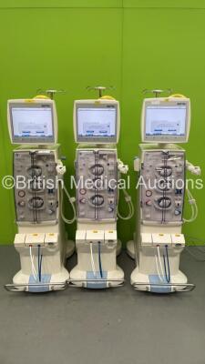 3 x Fresenius Medical Care 5008S Cordiax Dialysis Machines with 3 x Power Supplies - Software Versions 4.57 - Running Hours 6966 / 8640 / 9501 *Mfd All 2012 (All Both Power Up with 1 x Incomplete - See Photo) *2VSAG226 / 2VSAG225 / 2VSAG272*