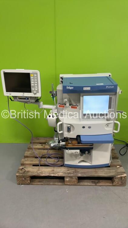 Drager Primus Anaesthesia Machine Ref 8603800-39 Software Version 2.03.03 with Drager Infinity Delta XL Monitor and Hoses (Powers Up with 3 PIn Power Supply - Adaptor Not Included - Powers to Boot Screen and Re-Sets - Buttons Not Responding - Errors Displ