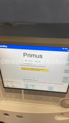 Drager Primus Anaesthesia Machine Ref 8603800-39 Software Version 2.03.03 with Drager Infinity Delta XL Monitor and Hoses (Powers Up with 3 PIn Power Supply - Adaptor Not Included - Powers to Boot Screen and Re-Sets - Buttons Not Responding - Errors Displ - 4