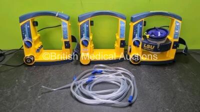 3 x LSU Laerdal Suction Units with 2 x Batteries, 1 x Suction Cups and Hoses (All Power Up All with Damage to Casing - See Photo)