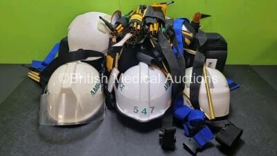 Job Lot Including 4 x Ambulance Helmets, 4 x Lifepak Defibrillator Cases and 10 x Pop Up Frame Poles