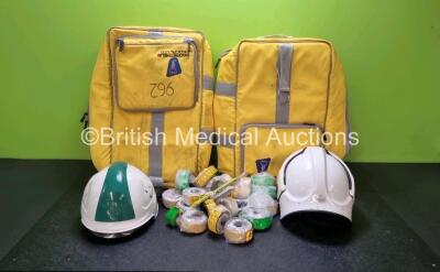 Job Lot Including 2 x Ambulance Helmets, 2 x Prometheus Ambulance Bag and Various Priority Snap Bands