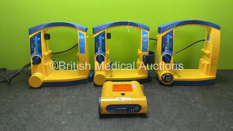 Job Lot Including 3 x Laerdal LSU Suction Units (All Power Up with Damage-See Photos) 1 x Laerdal Compact Suction Unit 4 (Untested Due to Missing Power Supply)