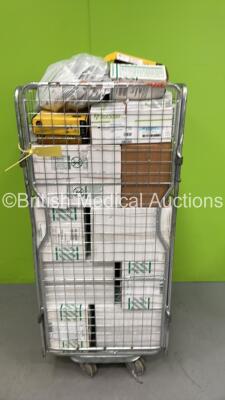 Cage of Ambulance Consumables Including Electrodes, Bandages, Laryngoscope Blades and Intersurgical Oxygen Venturi Valves (Cage Not Included - Some Out of Date)