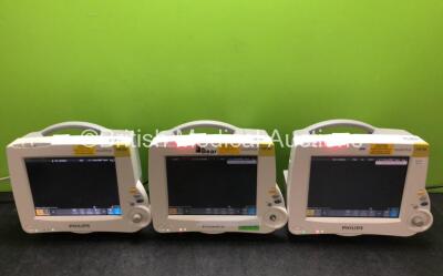 3 x Philips IntelliVue MP30 Patient Monitors (All Power Up, 2 x Damage to Casing and Missing Dial - See Photos) *SN DE728B7051 / DE72889081 / DE62233233*