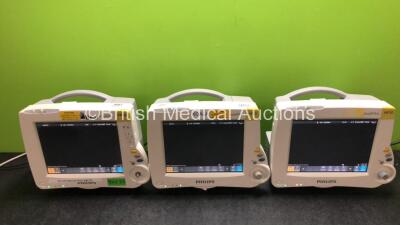 3 x Philips IntelliVue MP30 Patient Monitors (All Power Up, 1 x Damage to Casing and Missing Dial - See Photos) *SN DE728B4241 / DE72883828 / DE728B4951*