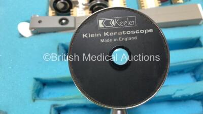 Job Lot Including 1 x Reichert PT100 Portable Non-Contact Tonometer with Accessories (Damage to Casing - See Photos) 1 x Keeler Klein Keratoscope and 1 x Clement Clarke The Original Perkins Tonometer - 11