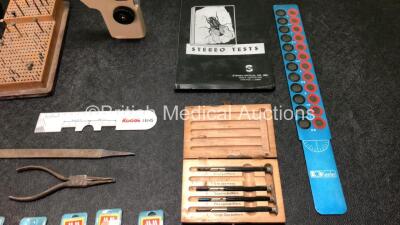 Job Lot Including 1 x Pentax OLH-1 Lensmeter, 1 x Professional Ophthalmoscope, 1 x Keeler Ophthalmoscope and Various Ophthalmic Tools and Glass Drill Bits - 5