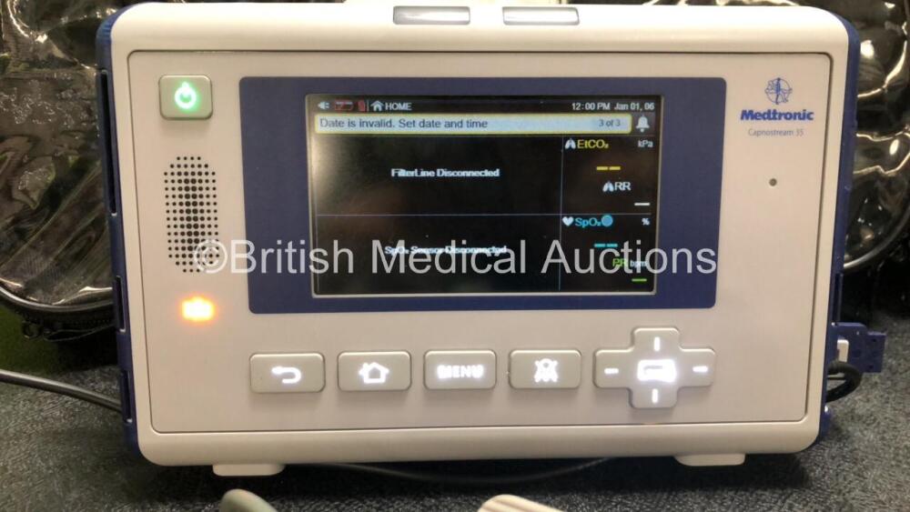 2 x Medtronic Capnostream 35 Portable Respiratory Monitors with 3 x