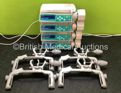 4 x B Braun Perfusor Space Syringe Pumps with 4 x B.Braun Pole Clamps and 4 x Power Supplies (All Power Up) *SN 375201 / 375411 / 376384 / 375379*