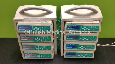 8 x B. Braun Infusomat Space Infusion Pumps with 2 x Space Station Docking Stations and 2 x Power Supplies (All Power Up) *SN 449465 / 449338 / 465286 / 449556 / 449351 / 449248 / 449282 / 449107*