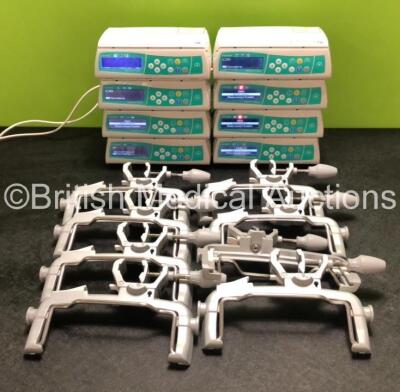 8 x B. Braun Infusomat Space Infusion Pumps with 8 x Pole Clamps and 8 x Power Supplies (All Power Up) *SN 449334 / 437184 / 449303 / 449272 / 449445 / 449341 / 449446 / 449551*