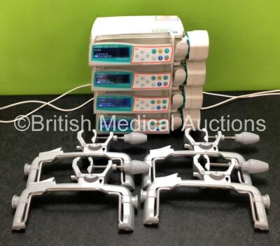 4 x B Braun Perfusor Space Syringe Pumps with 4 x B.Braun Pole Clamps and 4 x Power Supplies (All Power Up) *SN 376365 / 376390 / 375354 / 376092*