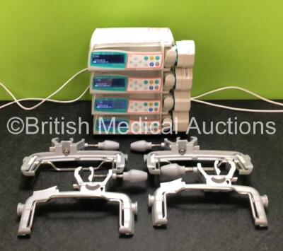 4 x B Braun Perfusor Space Syringe Pumps with 4 x B.Braun Pole Clamps and 4 x Power Supplies (All Power Up) *SN 375413 / 376273 / 376089 / 375395*