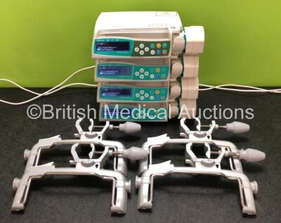 4 x B Braun Perfusor Space Syringe Pumps with 4 x B.Braun Pole Clamps and 4 x Power Supplies (All Power Up) *SN 375378 / 367991 / 375377 / 375365*