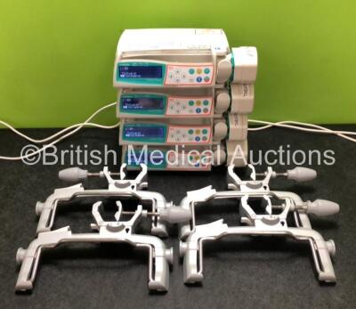 4 x B Braun Perfusor Space Syringe Pumps with 4 x B.Braun Pole Clamps and 4 x Power Supplies (All Power Up) *SN 375345 / 376084 / 376088 / 375398*