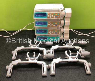 4 x B Braun Perfusor Space Syringe Pumps with 4 x B.Braun Pole Clamps and 4 x Power Supplies (All Power Up) *SN 375123 / 375400 / 376253 / 376256*