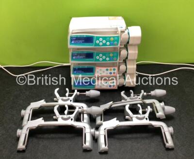 4 x B Braun Perfusor Space Syringe Pumps with 4 x B.Braun Pole Clamps and 4 x Power Supplies (All Power Up) *SN 376067 / 375376 / 376382 / 376068*