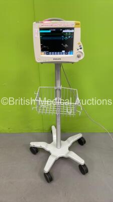 Philips MP30 Patient Monitor on Stand with Philips IntelliVue X2 Patient Monitor (Powers Up - Damaged - Missing Battery Cover - See Pictures)