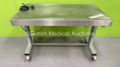 Unknown Model Electric Metal Table on Wheels (Untested Due to Damaged Controller-See Photo)