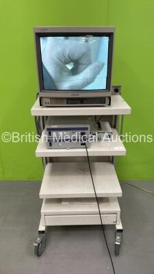 Karl Storz Trolley Including 1 x Sony PVM-2043MD Monitor, 1 x Karl Storz Endoskope 202120 20 telecam Camera Unit, 1 x Karl Storz Endoskope Model 20210020 Camera Unit, 1 x DP Medical HL 150 Light Unit and 1 x Karl Storz 20210030 PAL Camera (Powers Up) *W