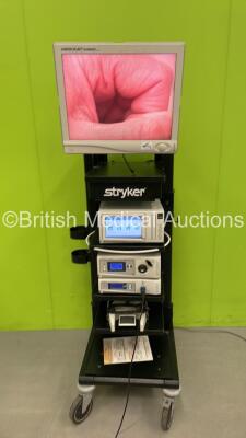 Stryker Stack System with Stryker Vision Elect HDTV Surgical Viewing Monitor, Stryker SDC Ultra Information Management System (With Damage-See Photo) 1 x Stryker 1188HD High Definition Camera Unit, 1 x Stryker X8000 Light Source, 1 x Stryker 1188HD REF 11