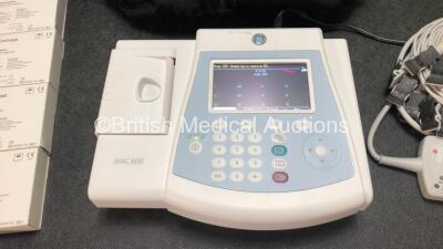 GE MAC 600 ECG Machine with 1 x 10 Lead ECG Lead, 1 x Power Supply and Accessories in Carry Case *Mfd 2015* (Powers Up, Electrodes Expired 2018) *SN SF715052774PA* - 2