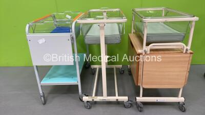 3 x Infant Cots with 4 x Mattresses On Trolleys *W*