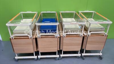 4 x Infant Cots with 4 x Mattresses On Huntleigh Trolleys *Stock Photo Used* *W*