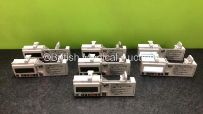 7 x CME Medical T34 Ambulatory Syringe Pumps (All Power Up when Tested with Stock Batteries - Batteries Not Included, 1 x Missing Battery Cover - See Photos) *SN S93030 / S92940 / S14568 / S93309 / S93279 / NA / NA*