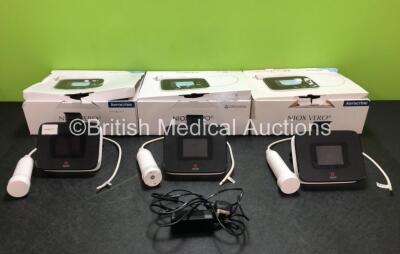 3 x Niox Vero Aerocrine AB 12-1000 Airway Monitors with 3 x Handpieces (1 x Missing Cap - See Photos) and 1 x Power Supply *SN 040700509 / 050301138 / 070200848*