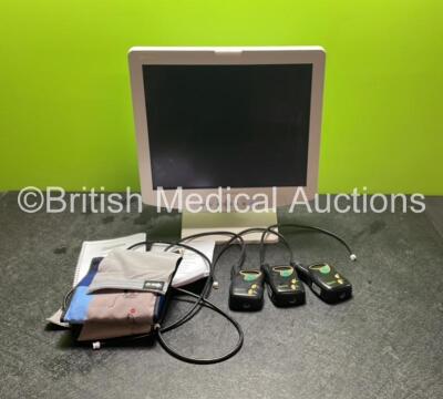 Mixed Lot Including 1 x Sony LMD-1950MD LCD Monitor (Untested Due to Missing Power Supply) 3 x Renolds Medical NIBP 2 Trackers (Untested Due to Missing Batteries,. 2 with Missing Covers-See Photos) *SN 00022435, 00022401, 00022406, 2006977*