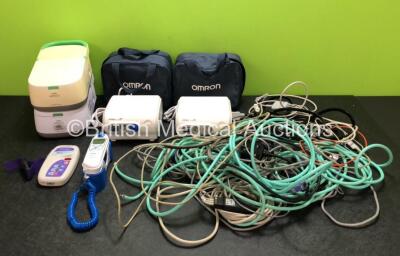 Mixed Lot Including 2 x Omron Comp A.I.R Compressors in 2 x Carry Bags, 2 x Philips Respironics Innospire Deluxe Nebulisers, 1 x Graseby MR10 Neonatal Respiration Monitor, 1 x Covidien Genius 3 Tympanic Thermometer and Various Patient Monitoring Cables *S