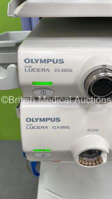 Olympus Stack System with Olympus OEV191H Monitor, Sony UP-21MD Colour Video Printer (Damaged), Olympus Evis Lucera CV-260SL Digital Processor, Olympus Evis Lucera CLV-260SL Light Source and Olympus ECS-260 Connector Cable (Powers Up) *S/N 112746 / 112745 - 6