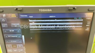 Toshiba Viamo SSA-640A Portable Ultrasound Scanner *S/N E1H12Z4856* **Mfd 2012** Software Version 4.0.200 with 2 x Transducers / Probes (PLT-704AT *Mfd 2012* and PVT-375ST *Mfd 2017*) on Toshiba Pole Stand (Powers Up) ***IR013*** - 7