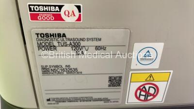 Toshiba Aplio 300 Platinum TUS-A300 Flat Screen Ultrasound Scanner *S/N NC51632535* **Mfd 03/2016** Software Version AB_V6.70*R101 with 1 x Transducer / Probe (PVT-770RT) (Powers Up with 3 PIn Plug - Adaptor Not Included) - 8