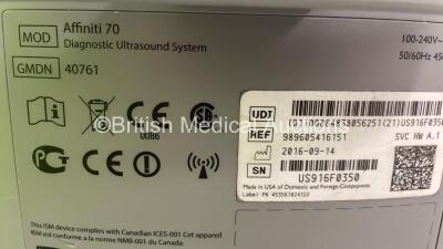 Philips Affiniti 70 Flat Screen Ultrasound Scanner Ref 989605416151 Software Version 2.0.3.398 *S/N US916F0350* **Mfd 2016** with 3 x Transducer / Probes (1 x Philips S5-1 - Some Head Damage, See Photo 1 x Philips S8-3 and 1 x Philips S12-4) and Sony UP- - 7