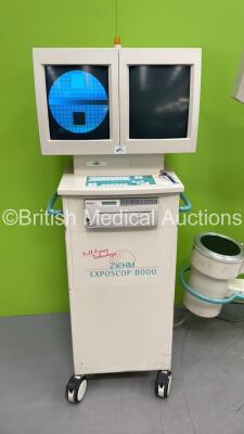 Ziehm Exposcop 8000 X-Ray C-Arm with Dual Screen Image Intensifier, Exposure Hand Trigger, Footswitch, Key and Printer (Powers Up with Key - Key Included -Damage to Printer-See Photos) * Mfd 2001 * - 2