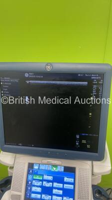 GE Logiq E9 Flat Screen Ultrasound Scanner Ref 5205000-7 *S/N 126099US1* **Mfd 03/2014** Software Version R4 Software Revision 3.1 with 2 x Transducers / Probes (L8-18i-D Ref 5336965 *Mfd 2014* and ML6-15-D Ref 5199103 *Mfd 2018* and Sony UP-D897 Digital - 4