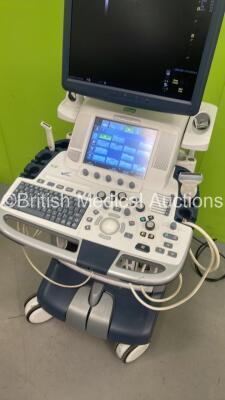 GE Logiq E9 Flat Screen Ultrasound Scanner Ref 5205000-7 *S/N 126099US1* **Mfd 03/2014** Software Version R4 Software Revision 3.1 with 2 x Transducers / Probes (L8-18i-D Ref 5336965 *Mfd 2014* and ML6-15-D Ref 5199103 *Mfd 2018* and Sony UP-D897 Digital - 6