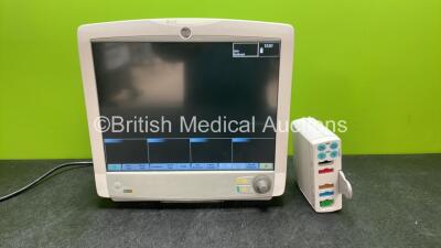 GE Carescape B650 Touch Screen Patient Monitor with 1 x GE Type E-PSMP-01 Module Including ECG, NIBP, P1, P2, T1, T2 and SpO2 Options (Powers Up) *SN 8009562, SEW1236734HA*