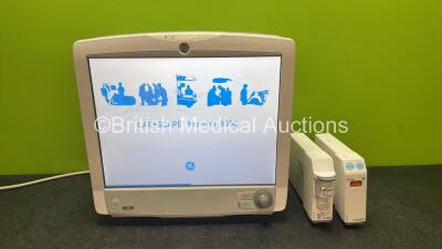 GE Carescape B650 Touch Screen Patient Monitor with 1 x GE Type E-miniC-00 Module with Mini D-fend Water Trap and 1 x GE Type E-ENTROPY-00 Module (Powers Up) *SN 8520074, 6667757, SEW14105529HA*