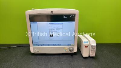 GE Carescape B650 Touch Screen Patient Monitor with 1 x GE Type E-miniC-00 Module with Mini D-fend Water Trap and 1 x GE Type E-ENTROPY-00 Module (Powers Up) *SN SEW12367653HA, 6665841, 8508803*