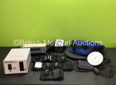 Mixed Lot Including 5 x Accu-Chek Blood Glucose Monitors, 1 x MR Equipment Pulse Oximeter, 1 x Rossmax BP Monitor and 1 x Uveco Power Adapter