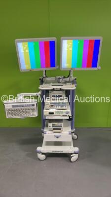 Olympus Stack Trolley with 2 x Advan Monitors, Sony UP-21MD Colour Video Printer, Olympus Visera CLV-S45 Light Source, Olympus Visera Pro OTV-S7 Camera Control Unit and Sony UP-21MD Colour Video Printer (Powers Up) *S/N 219JMV0200 / 219JMV0283*