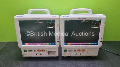 2 x Fukuda Denshi Dynascope DS-7200 Patient Monitors Including ECG, SpO2, C02, NIBP, BP1, BP2, T1, T2 and Printer Options (Both Power Up, 1 x with Missing Printer) *SN 50000318 / 50000308*