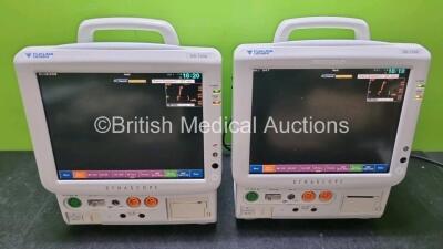 2 x Fukuda Denshi Dynascope DS-7200 Patient Monitors Including ECG, SpO2, C02, NIBP, BP1, BP2, T1, T2 and Printer Options (Both Power Up) *SN 50000320 / 50000313*