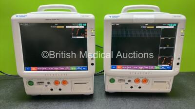 2 x Fukuda Denshi Dynascope DS-7200 Patient Monitors Including ECG, SpO2, C02, NIBP, BP1, BP2, T1, T2 and Printer Options (Both Power Up) *SN 50000251, 50000273*